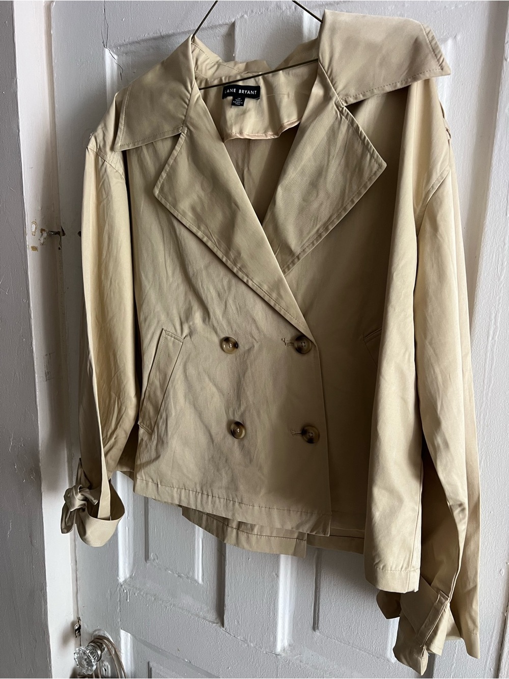 Lane Bryant soft yellow Double-Breasted Cropped Trench Jacket 1X